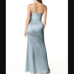 Azazie Sukia Metallic Satin Bridesmaid Dress in Dusty Blue